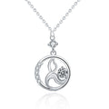 Mermaid Round Moissanite Necklace with CZ in White Gold-Plated S925 sterling silver white background product photo showing mermaid pendant with round moissanite center and CZ wave frame