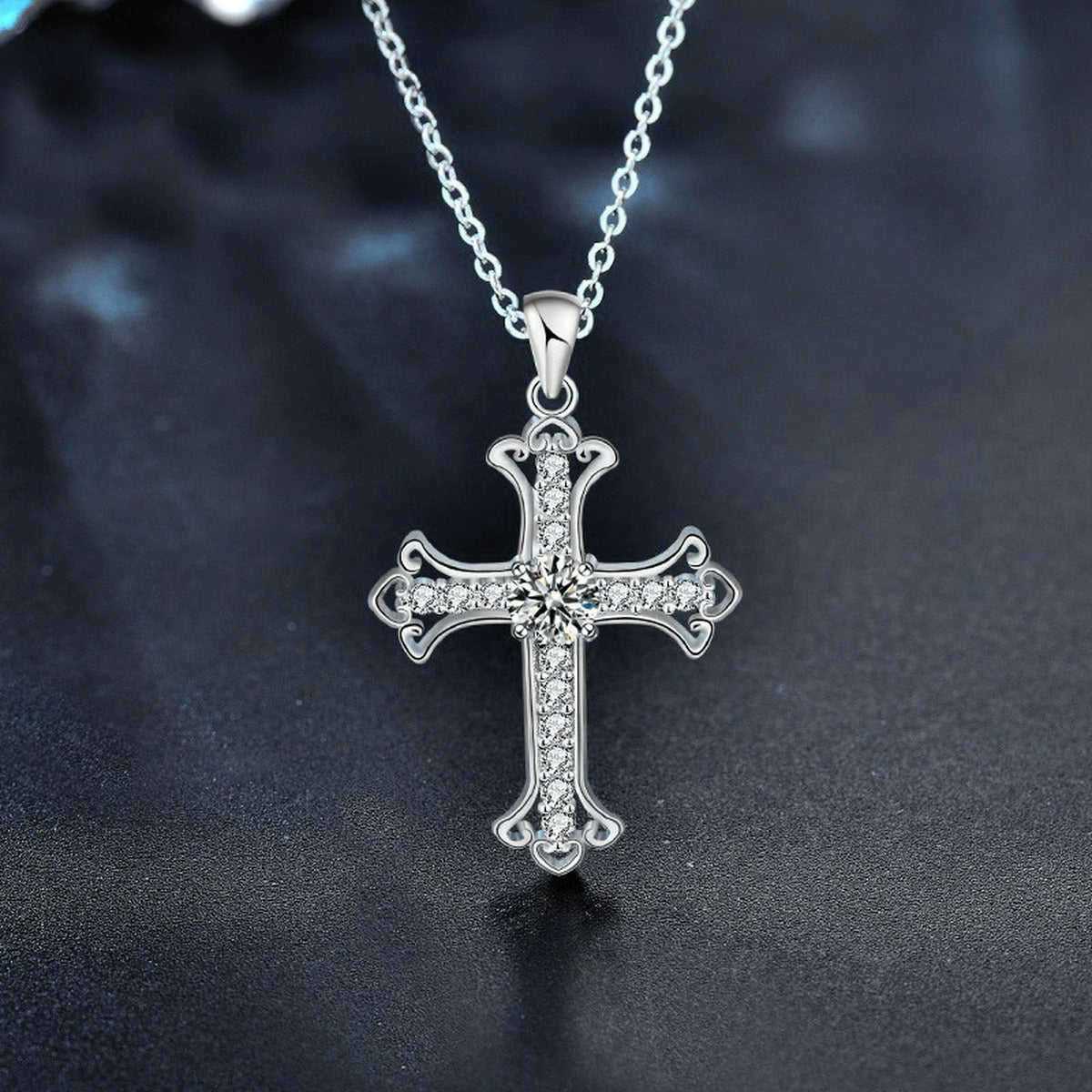 Cross Round Moissanite Necklace with CZ in Gold-Plated S925 sterling silver additional product styling view