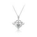 Angel Heart Round Moissanite Necklace with CZ in White Gold-Plated S925 sterling silver white background product photo showing angel heart pendant with round moissanite center and CZ bail