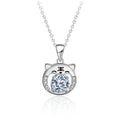 Tiger Round Moissanite Necklace with CZ in White Gold-Plated S925 sterling silver white background product photo showing tiger pendant with round moissanite center and CZ facial detail