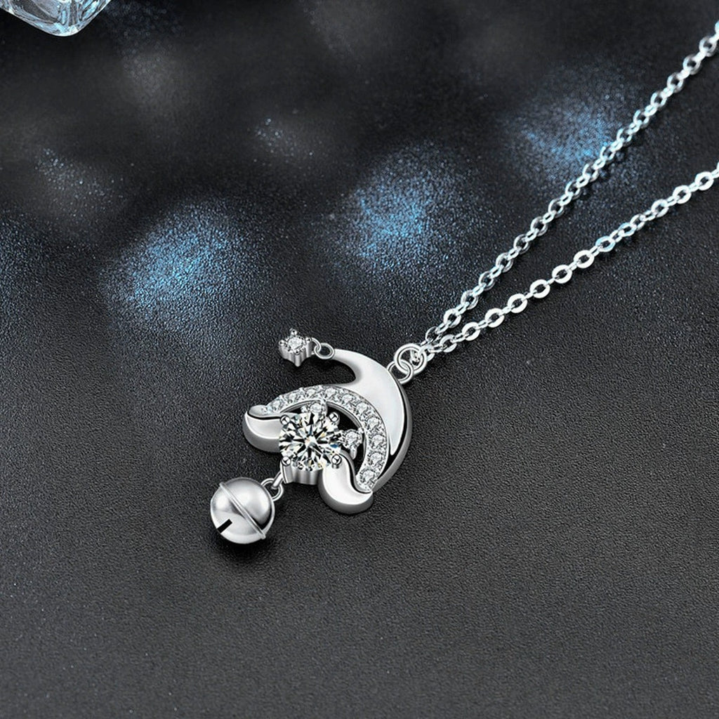 Christmas Hat Round Moissanite Necklace with CZ in White Gold-Plated S925 sterling silver angled product detail view