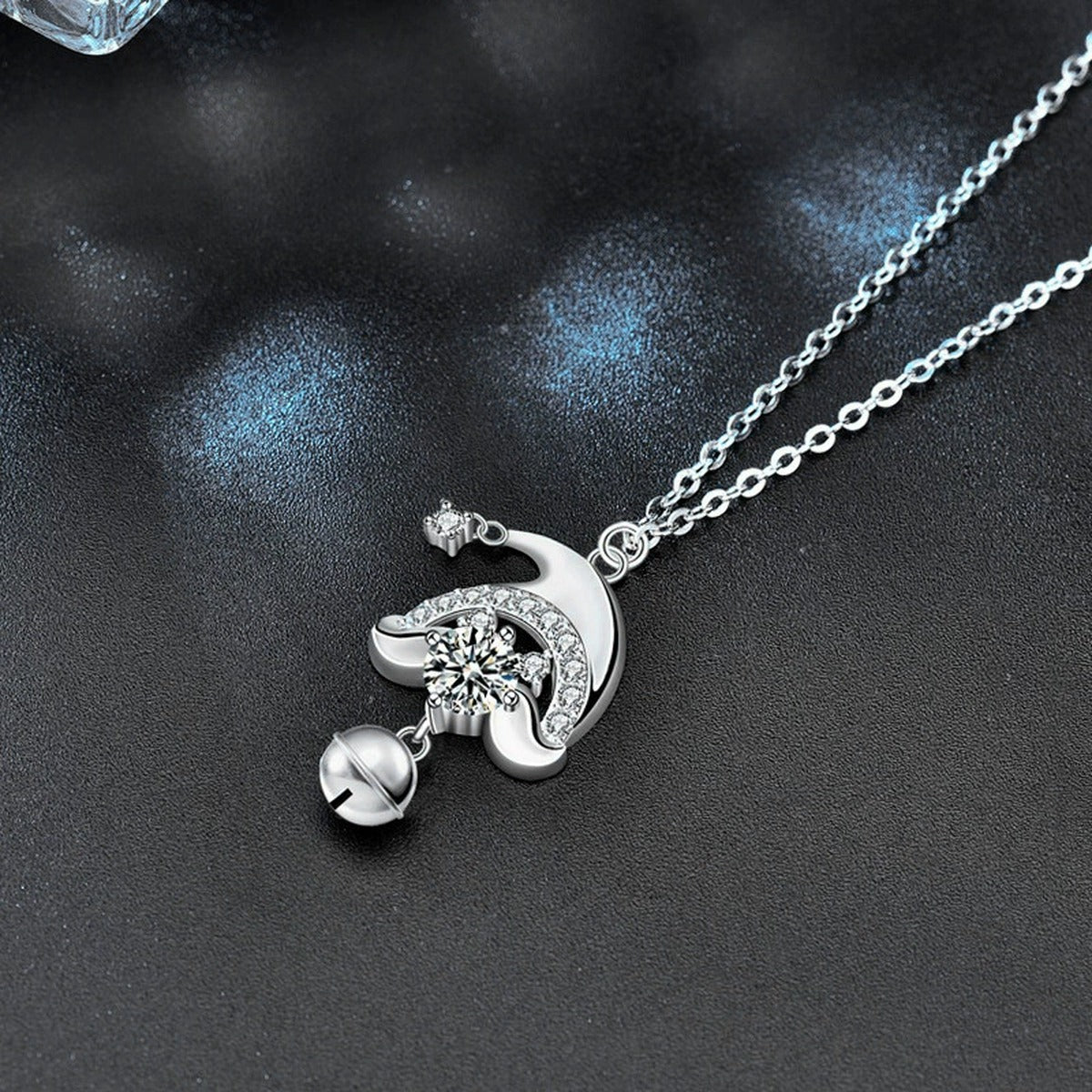 Christmas Hat Round Moissanite Necklace with CZ in White Gold-Plated S925 sterling silver angled product detail view
