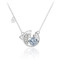 Fish Round Moissanite Necklace with CZ in White Gold-Plated S925 sterling silver white background product photo showing fish pendant with round moissanite center and CZ tail detail
