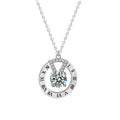 Roman Numeral Round Moissanite Disc Necklace with CZ in White Gold-Plated S925 sterling silver white background product photo showing roman numeral disc pendant with a round moissanite center and CZ detail
