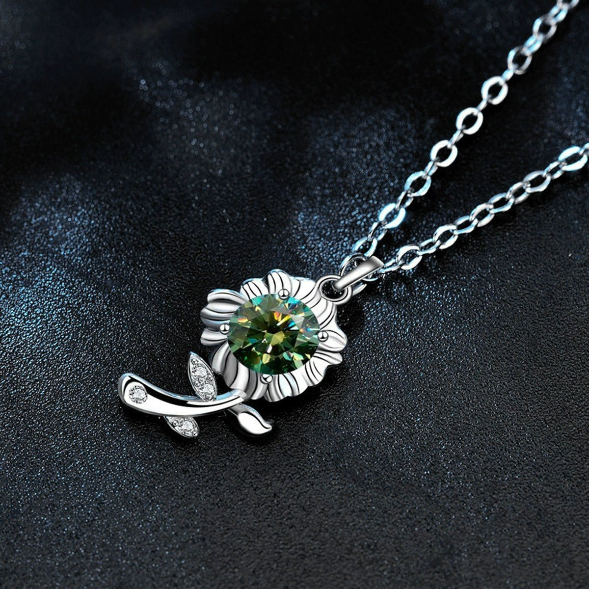 Floral Colored Moissanite Necklace with CZ in White Gold-Plated S925 sterling silver additional product styling view