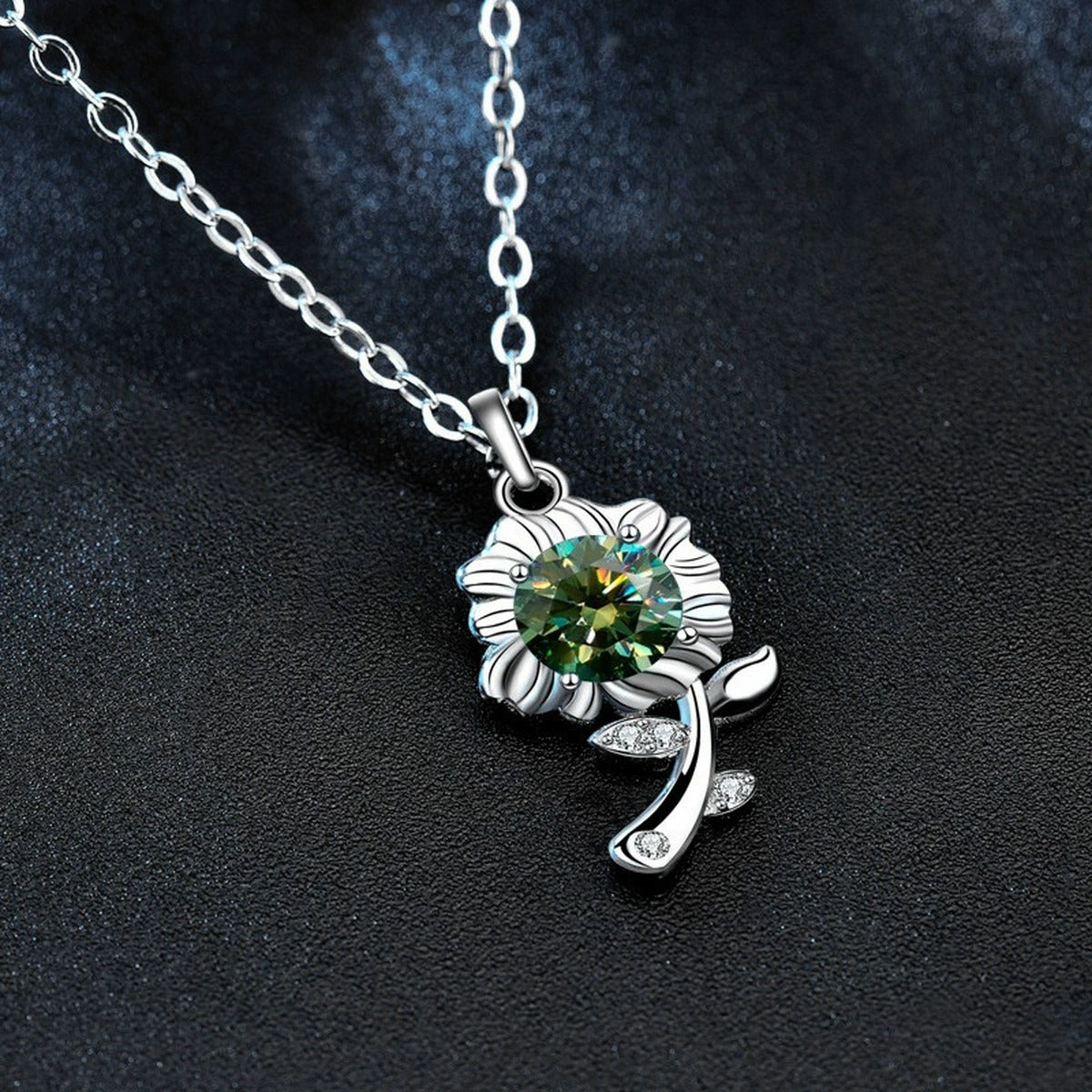 Floral Colored Moissanite Necklace with CZ in White Gold-Plated S925 sterling silver additional product styling view