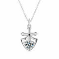 Knight and Princess Couples Moissanite Necklaces in White Gold-Plated S925 sterling silver blue display scene showing chain and stone layout