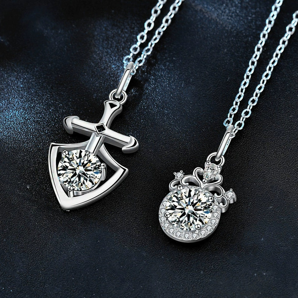 Knight and Princess Couples Moissanite Necklaces in White Gold-Plated S925 sterling silver additional product styling view