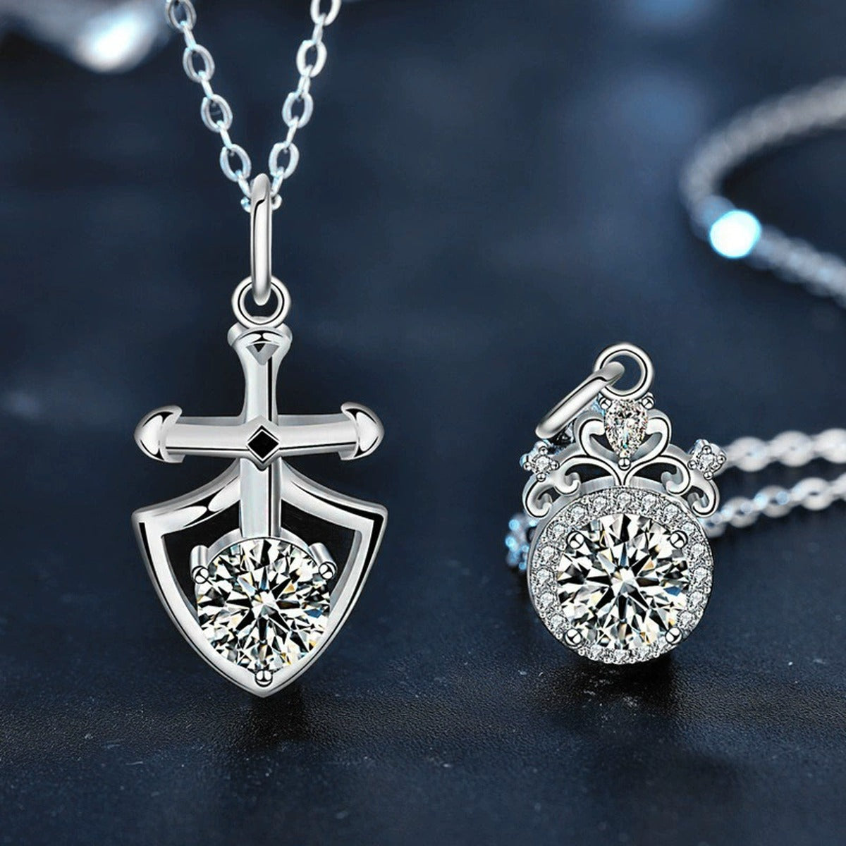 Knight and Princess Couples Moissanite Necklaces in White Gold-Plated S925 sterling silver additional product styling view
