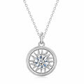 Sun and Moon Couples Moissanite Necklaces in White Gold-Plated S925 sterling silver blue display scene showing chain and stone layout