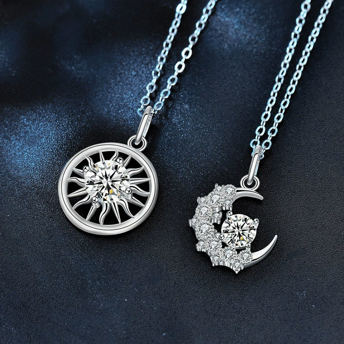 Sun and Moon Couples Moissanite Necklaces in White Gold-Plated S925 sterling silver additional product styling view