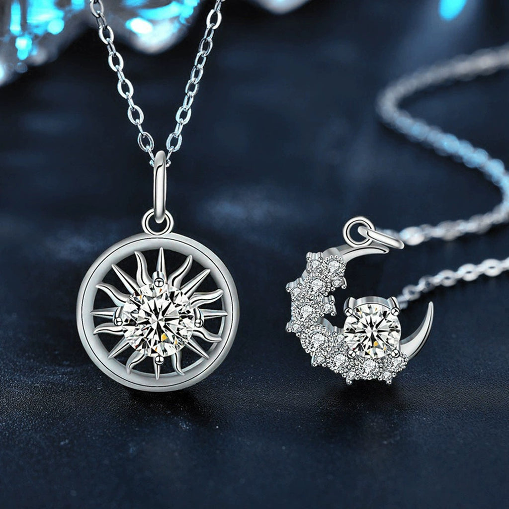 Sun and Moon Couples Moissanite Necklaces in White Gold-Plated S925 sterling silver additional product styling view