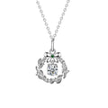Christmas Wreath Round Moissanite Necklace with Green CZ in White Gold-Plated S925 sterling silver white background product photo showing christmas wreath pendant with round moissanite center and green CZ bow accent