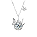 Antler Snowflake Colored Moissanite Necklace with CZ in White Gold-Plated S925 sterling silver white background product photo showing antler and snowflake pendant offered with white, champagne yellow, or green round moissanite