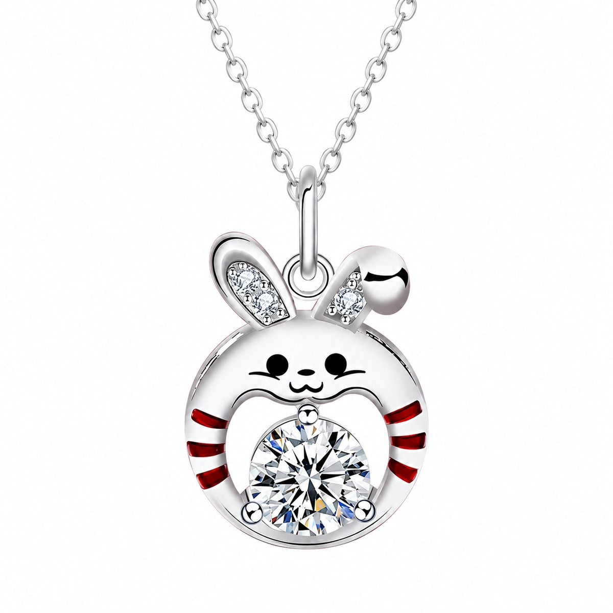Tiger Couples Moissanite Necklaces with CZ in White Gold-Plated S925 sterling silver white background product photo showing matching tiger-inspired couples necklaces with male and female round moissanite pendants