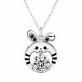 Tiger Couples Moissanite Necklaces with CZ in White Gold-Plated S925 sterling silver white background product photo showing matching tiger-inspired couples necklaces with male and female round moissanite pendants