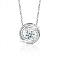 Dragon Round Moissanite Necklace with CZ in White Gold-Plated S925 sterling silver white background product photo showing dragon-inspired circular pendant with a round moissanite center and CZ accents