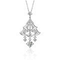 Christmas Tree Round Moissanite Necklace with CZ in White Gold-Plated S925 sterling silver white background product photo showing christmas tree pendant with a 4mm round moissanite and CZ-set branches