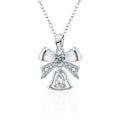 Bowknot Bell Pear Cut Moissanite Necklace with CZ in White Gold-Plated S925 sterling silver white background product photo showing bowknot and bell pendant with a 4x6mm pear-cut moissanite and CZ accents