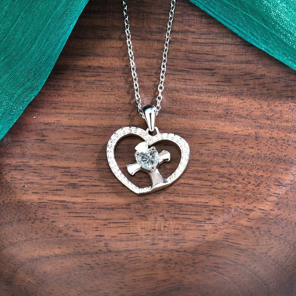 Heart Cross Moissanite Necklace with CZ in Gold-Plated S925 sterling silver additional product styling view