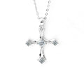 Princess Cut Cross Moissanite Necklace with CZ in White Gold-Plated S925 sterling silver white background front product view showing sweeping cross pendant centered with a princess-cut moissanite and CZ accents