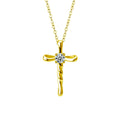 Cross Round Moissanite Necklace in Gold-Plated S925 sterling silver white background front product view showing clean cross pendant centered with a round moissanite