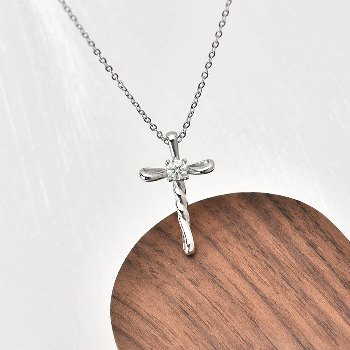Cross Round Moissanite Necklace in Gold-Plated S925 sterling silver angled product detail view