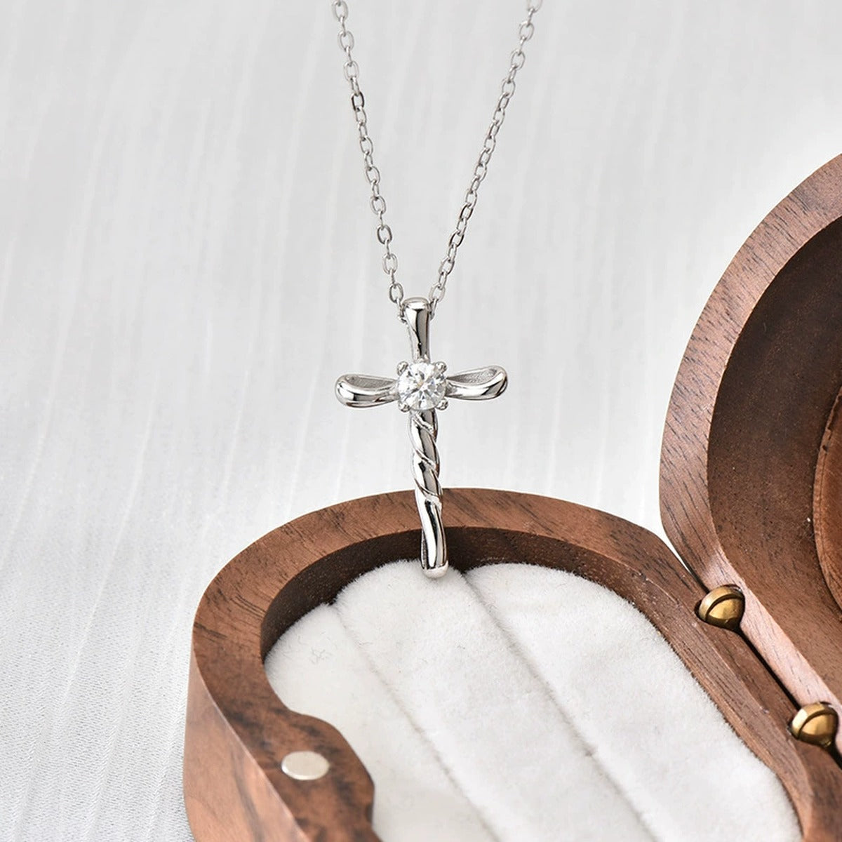 Cross Round Moissanite Necklace in Gold-Plated S925 sterling silver additional product styling view