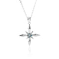Four-Point Star Round Moissanite Necklace in Gold-Plated S925 sterling silver white background product photo showing four-point star pendant with a 0.5 ct round moissanite center