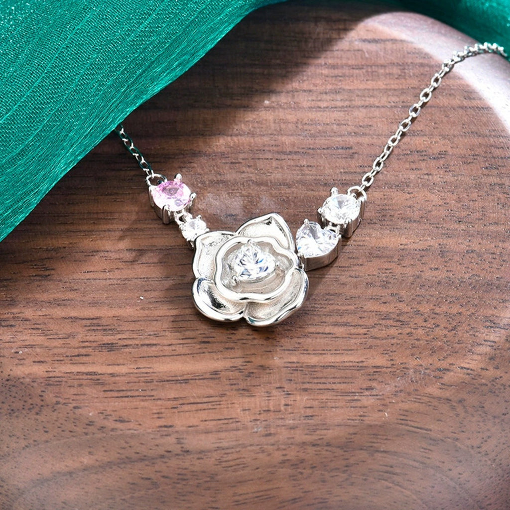 Rose Heart Moissanite Necklace with Pink CZ in Gold-Plated S925 sterling silver additional product styling view