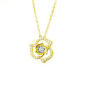 Rose Heart Round Moissanite Necklace with CZ in Gold-Plated S925 sterling silver white background front product view showing layered rose and heart pendant centered with a round moissanite
