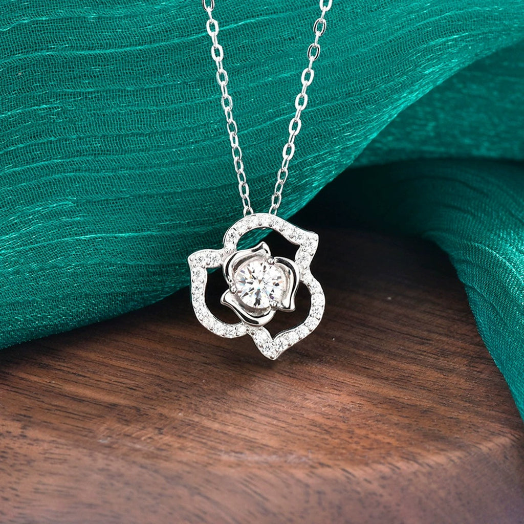 Rose Heart Round Moissanite Necklace with CZ in Gold-Plated S925 sterling silver additional product styling view