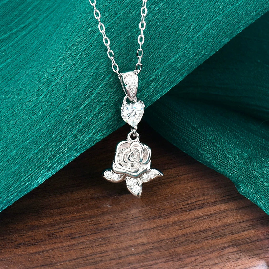 Rose Heart Moissanite Necklace with CZ in Gold-Plated S925 sterling silver angled product detail view