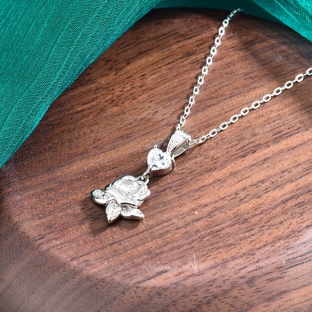 Rose Heart Moissanite Necklace with CZ in Gold-Plated S925 sterling silver additional product styling view