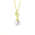 Pearl Drop Round Moissanite Necklace in Gold-Plated S925 sterling silver white background front product view showing slender pearl drop accented by a petite round moissanite
