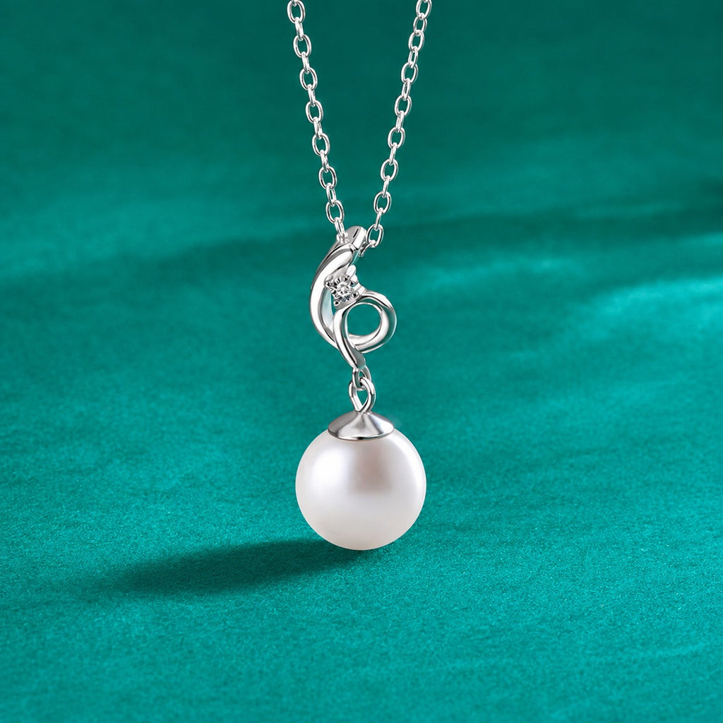 Pearl Drop Round Moissanite Necklace in Gold-Plated S925 sterling silver close-up styled product scene showing pendant setting
