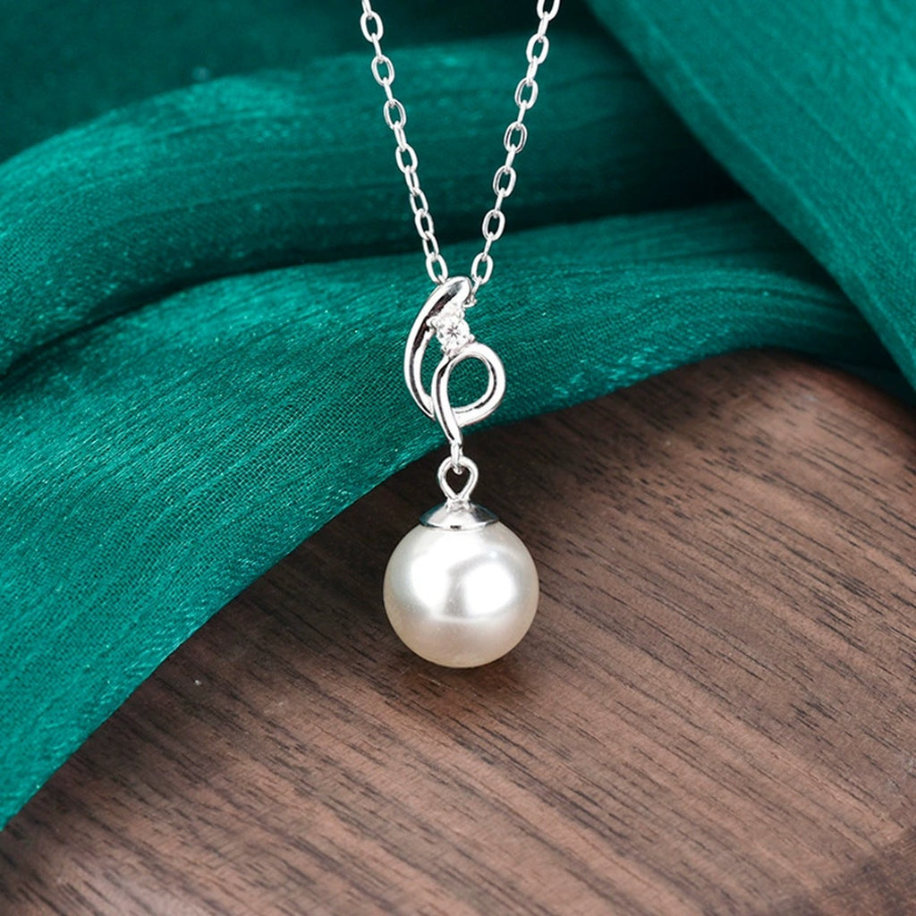 Pearl Drop Round Moissanite Necklace in Gold-Plated S925 sterling silver angled product detail view