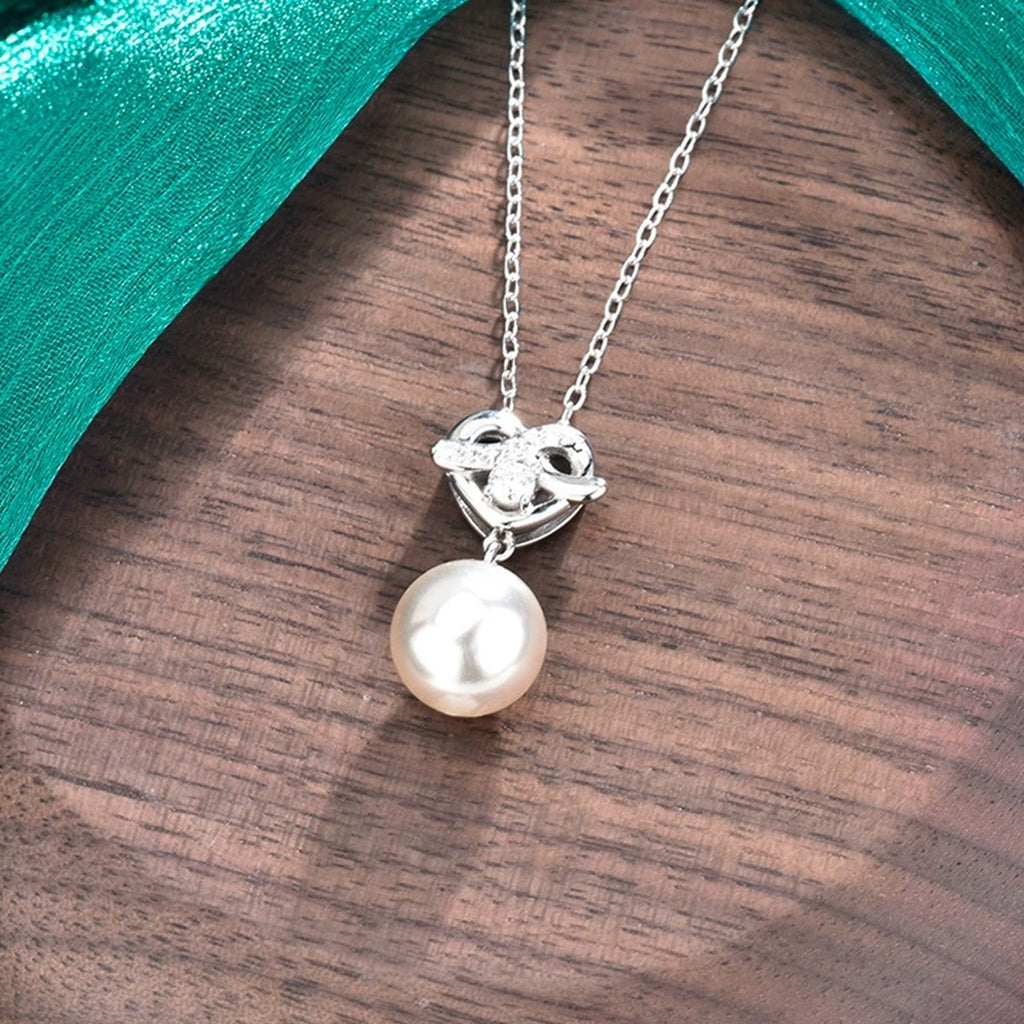 Heart Pearl Round Moissanite Necklace with CZ in Gold-Plated S925 sterling silver additional product styling view
