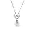 Crown Moissanite and Pearl Necklace with CZ in Gold-Plated S925 sterling silver alternate metal color white background product view showing a crown-inspired setting above a near-round pearl