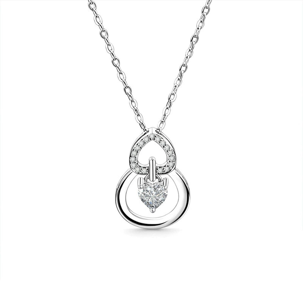 Gourd Heart Cut Moissanite Pendant Necklace with CZ in Gold-Plated S925 sterling silver alternate metal color white background product view showing a double-gourd outline framing a heart-cut moissanite