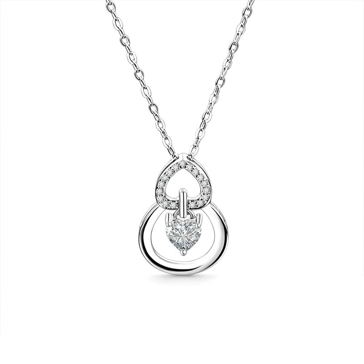 Gourd Heart Cut Moissanite Pendant Necklace with CZ in Gold-Plated S925 sterling silver alternate metal color white background product view showing a double-gourd outline framing a heart-cut moissanite