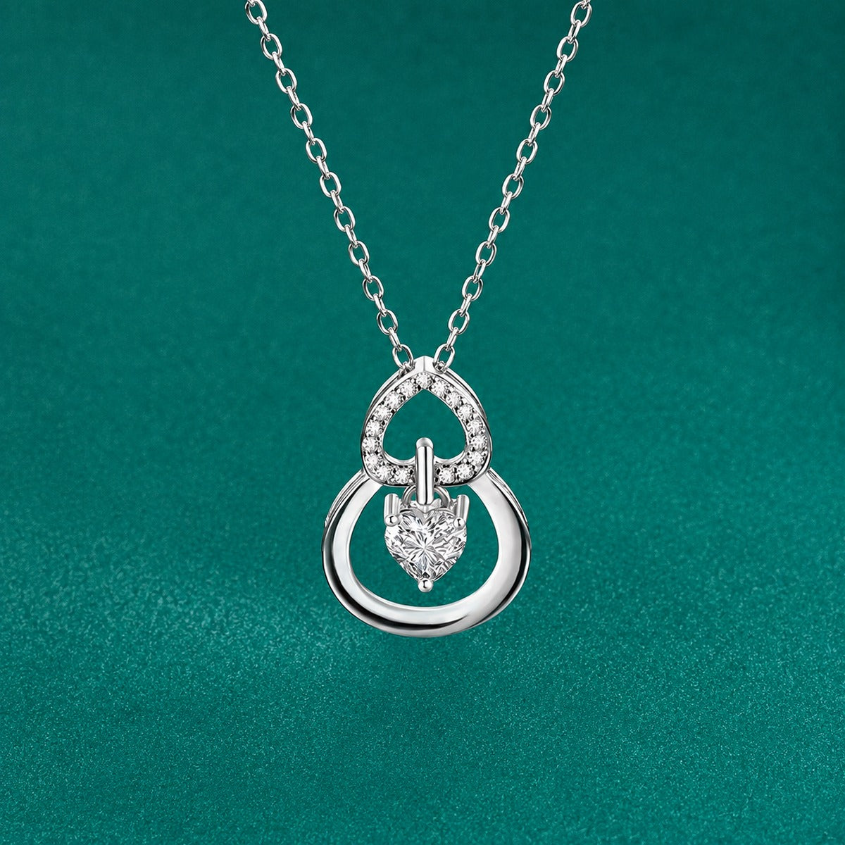 Gourd Heart Cut Moissanite Pendant Necklace with CZ in Gold-Plated S925 sterling silver close-up styled product scene showing pendant setting