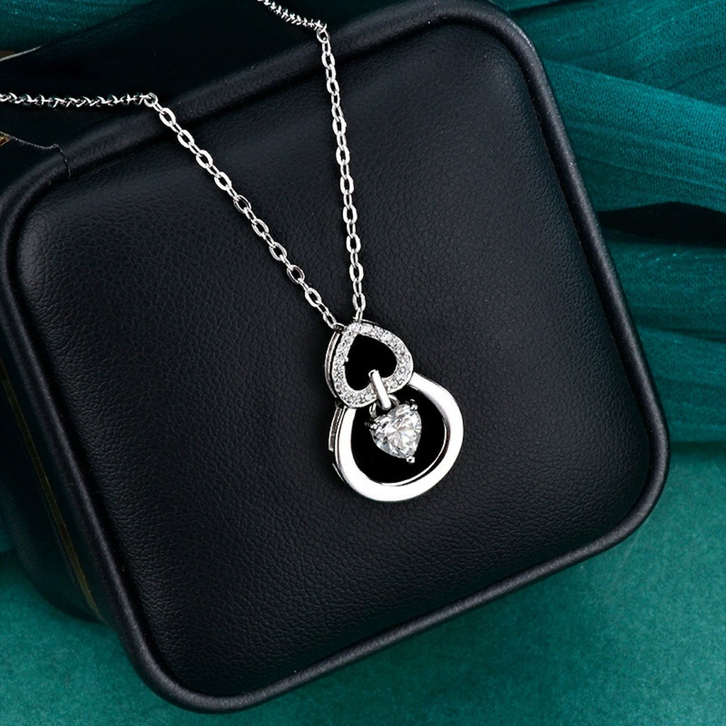 Gourd Heart Cut Moissanite Pendant Necklace with CZ in Gold-Plated S925 sterling silver display scene showing chain and stone layout