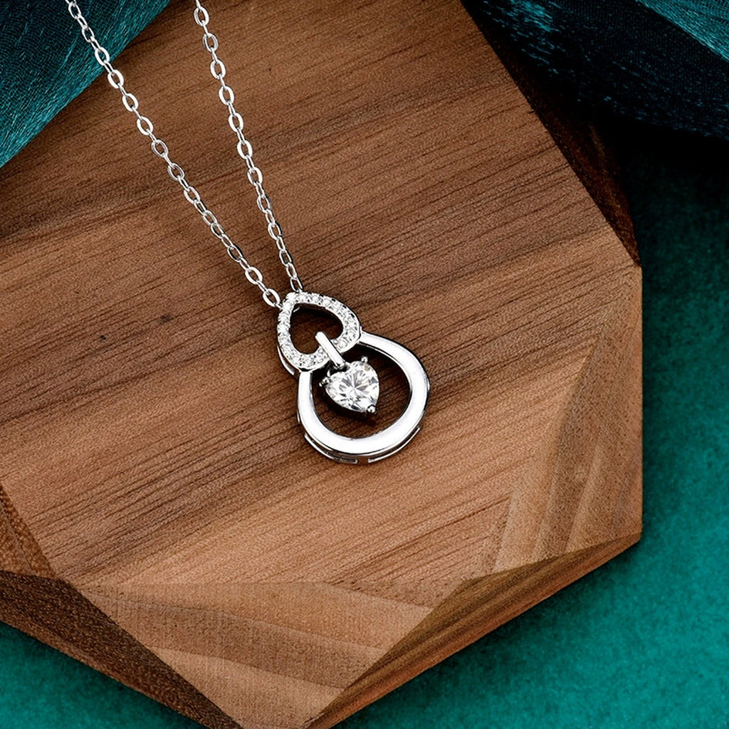 Gourd Heart Cut Moissanite Pendant Necklace with CZ in Gold-Plated S925 sterling silver angled product detail view