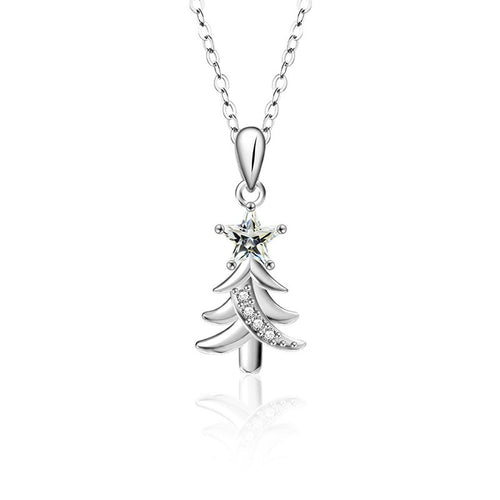 Christmas Tree Star Cut Moissanite Necklace with CZ in Gold-Plated S925 sterling silver alternate metal color white background product view showing sculptural Christmas tree pendant crowned with a star-cut moissanite and CZ accents