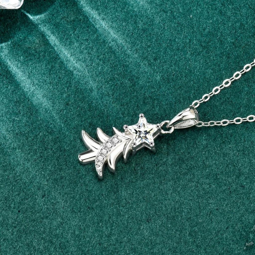 Christmas Tree Star Cut Moissanite Necklace with CZ in Gold-Plated S925 sterling silver angled product detail view