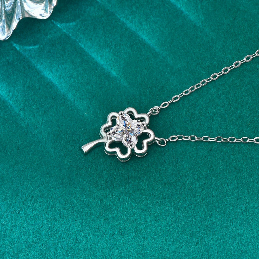 Four-Leaf Clover Cut Moissanite Necklace in Gold-Plated S925 sterling silver angled product detail view