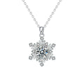 Snowflake Round Moissanite Pendant Necklace in Gold-Plated S925 sterling silver alternate metal color white background product view showing a detailed snowflake centered by a round moissanite