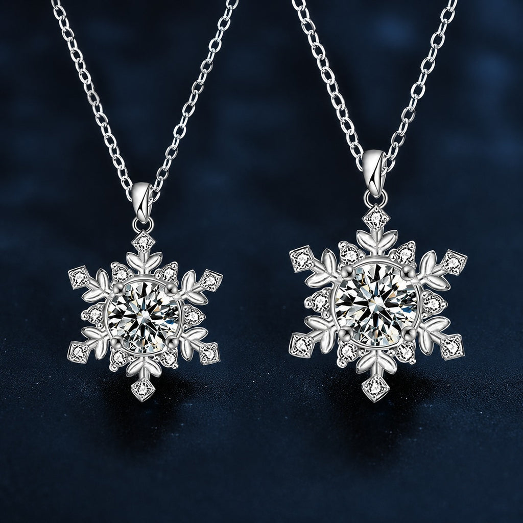 Snowflake Round Moissanite Pendant Necklace in Gold-Plated S925 sterling silver close-up styled product scene showing pendant setting