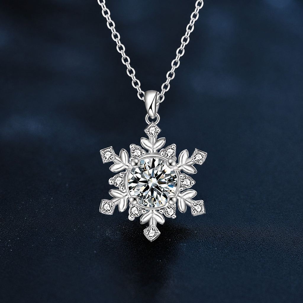 Snowflake Round Moissanite Pendant Necklace in Gold-Plated S925 sterling silver angled product detail view